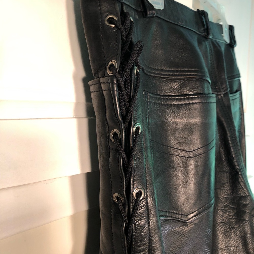 Black Leather Pants with Lace-Up Detail